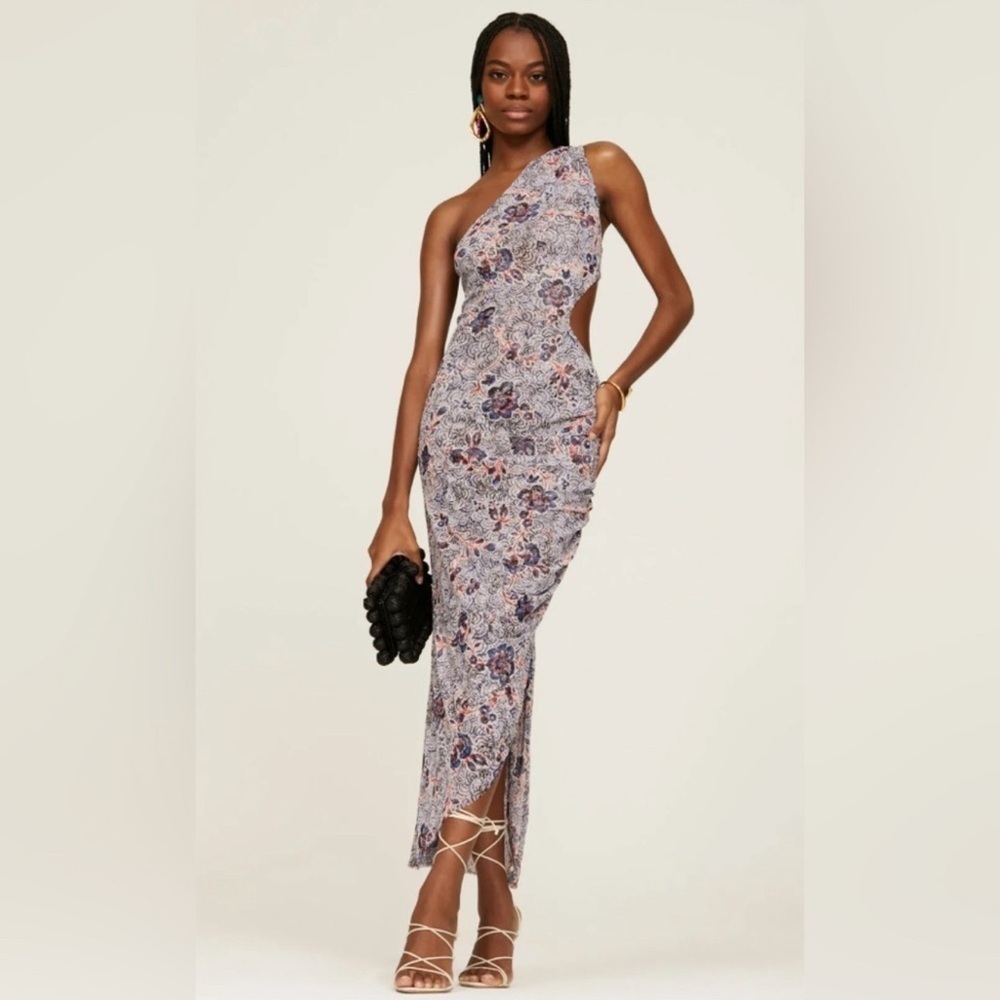 NWT MISA LOS ANGELES Aries Cutout Mesh Sheath Dress Raw Hem Size L - Picture 3 of 14